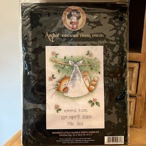 Anchor Counted Cross Stitch Kit New Little Bundle Birth Sampler Crafts Baby
